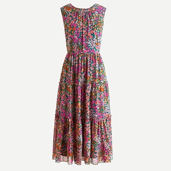 XS J.CREW Tiered Midi Dress in Micro Meadow Print - Picture 2 of 10